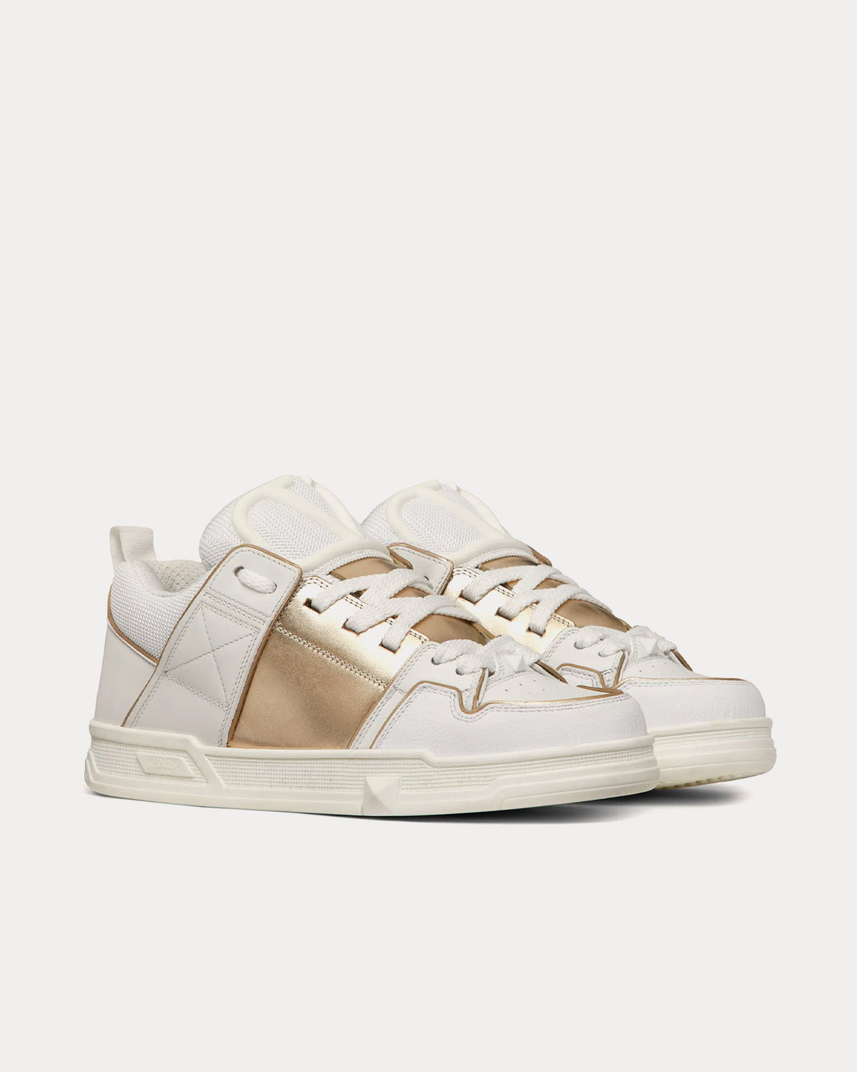 Valentino Open Skate Calfskin with Metallic Band White / Platinum Low Top Sneakers - 3