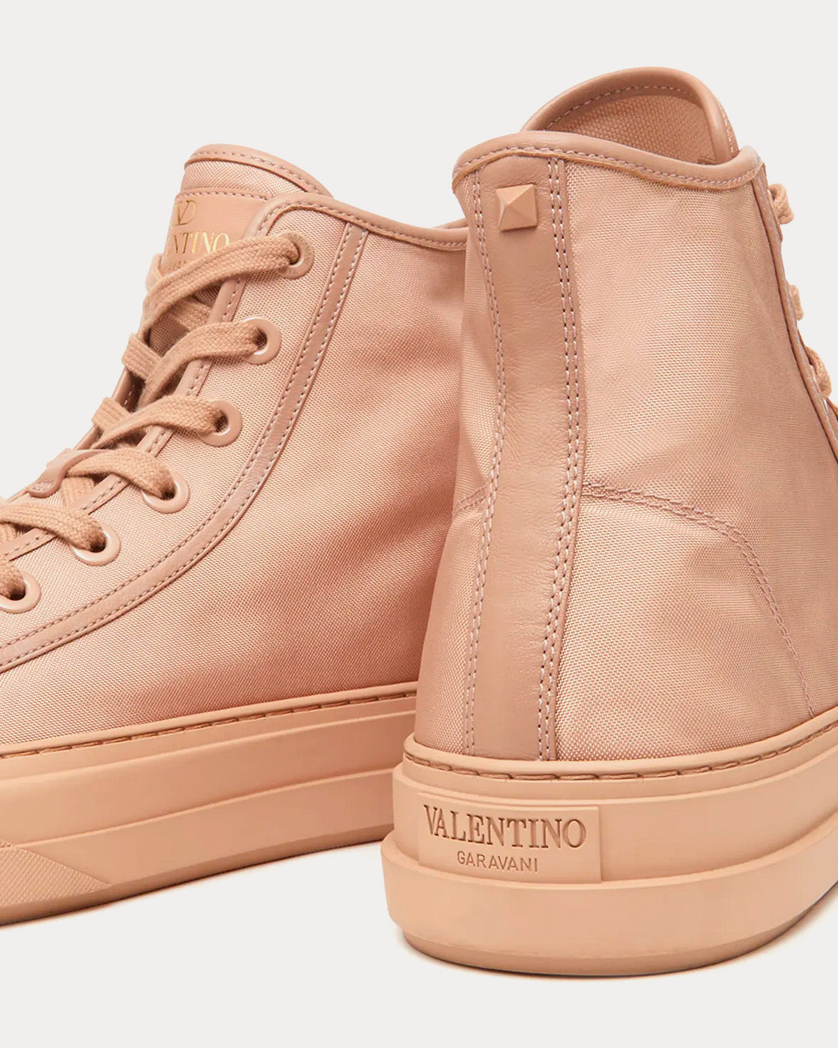 Valentino Totaloop Nylon / Leather Beige High Top Sneakers - 5