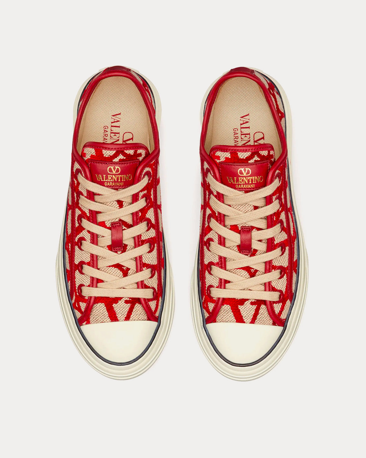 Valentino Toile Iconographe Totaloop Beige / Red Low Top Sneakers - 2