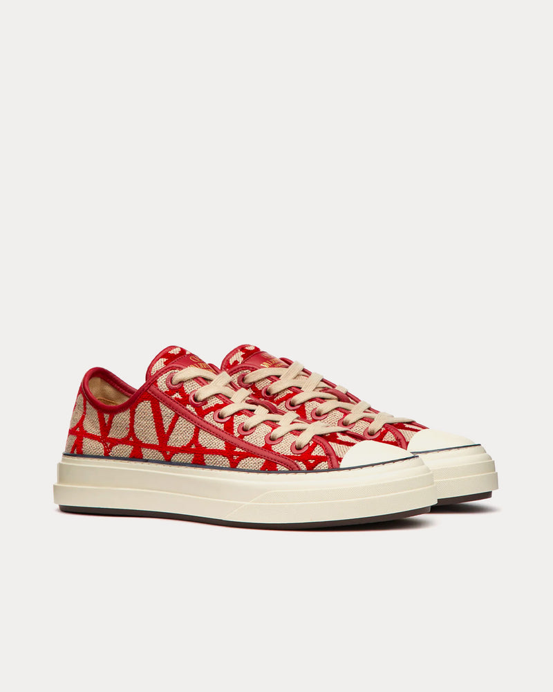 Valentino Toile Iconographe Totaloop Beige / Red Low Top Sneakers - 3