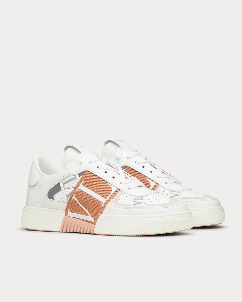 Valentino VL7N Banded Calfskin White & Pink Low Top Sneakers - 2