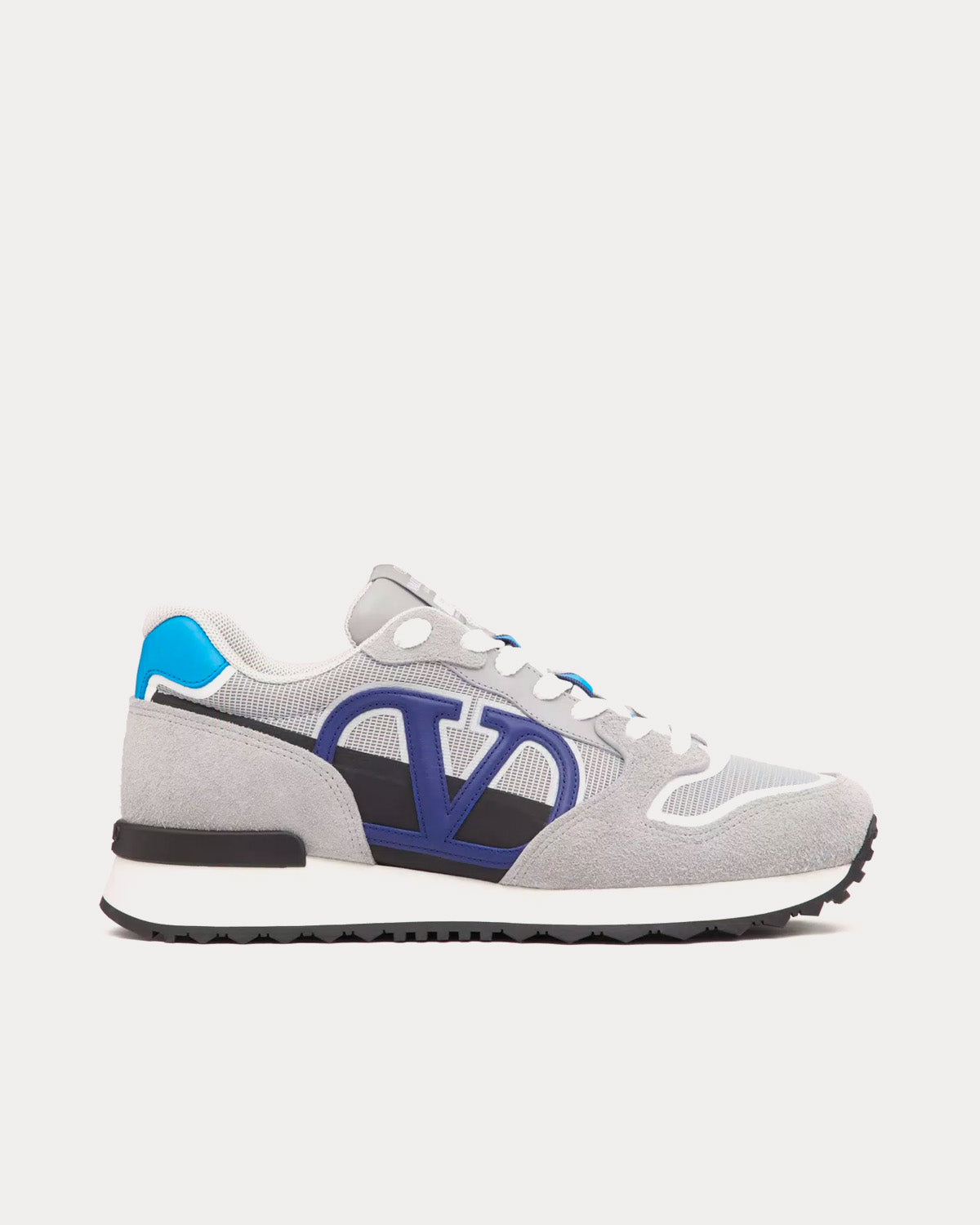 Valentino VLogo Pace Split Leather, Fabric & Calfskin Grey / Blue Low Top Sneakers - 1