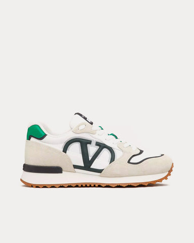 Valentino VLogo Pace Split Leather, Fabric & Calfskin White / Green Low Top Sneakers