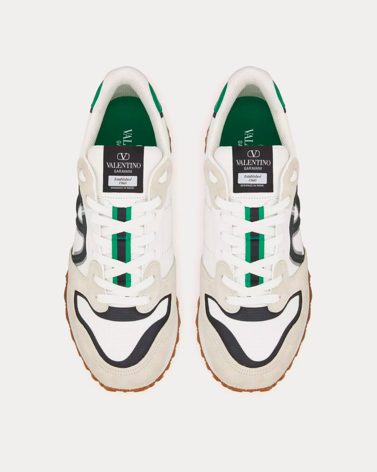 Valentino VLogo Pace Split Leather, Fabric & Calfskin White / Green Low Top Sneakers - 2