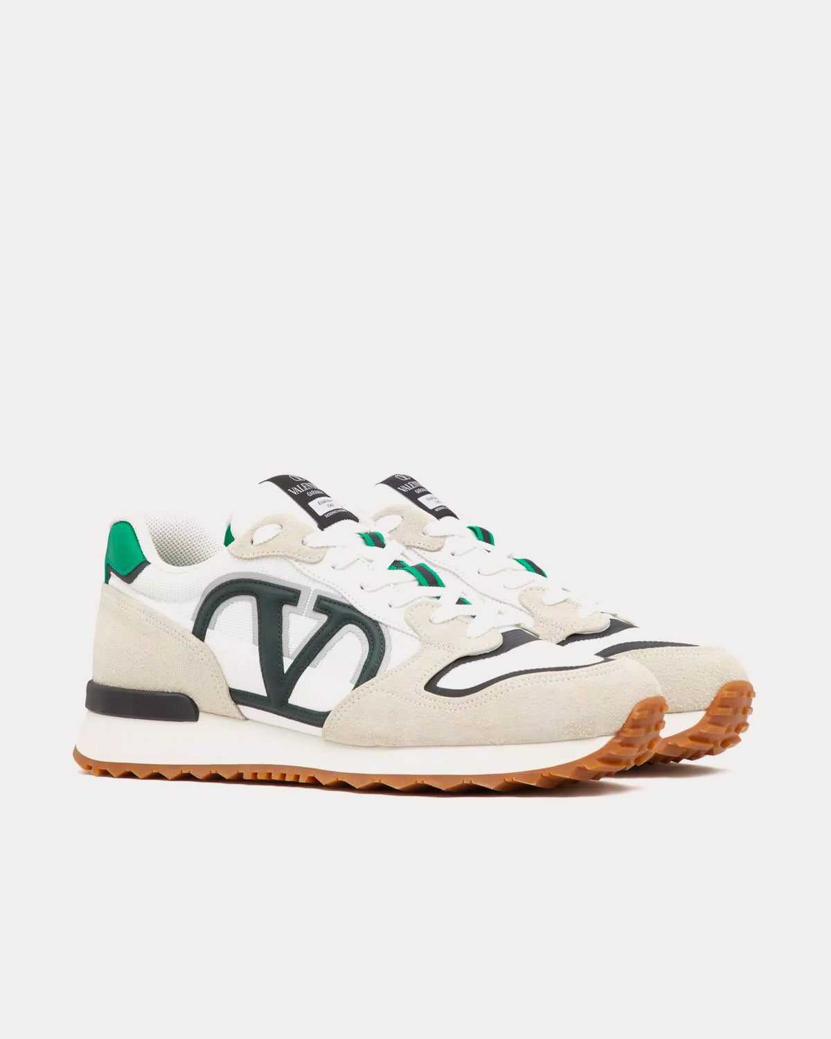 Valentino VLogo Pace Split Leather, Fabric & Calfskin White / Green Low Top Sneakers - 3