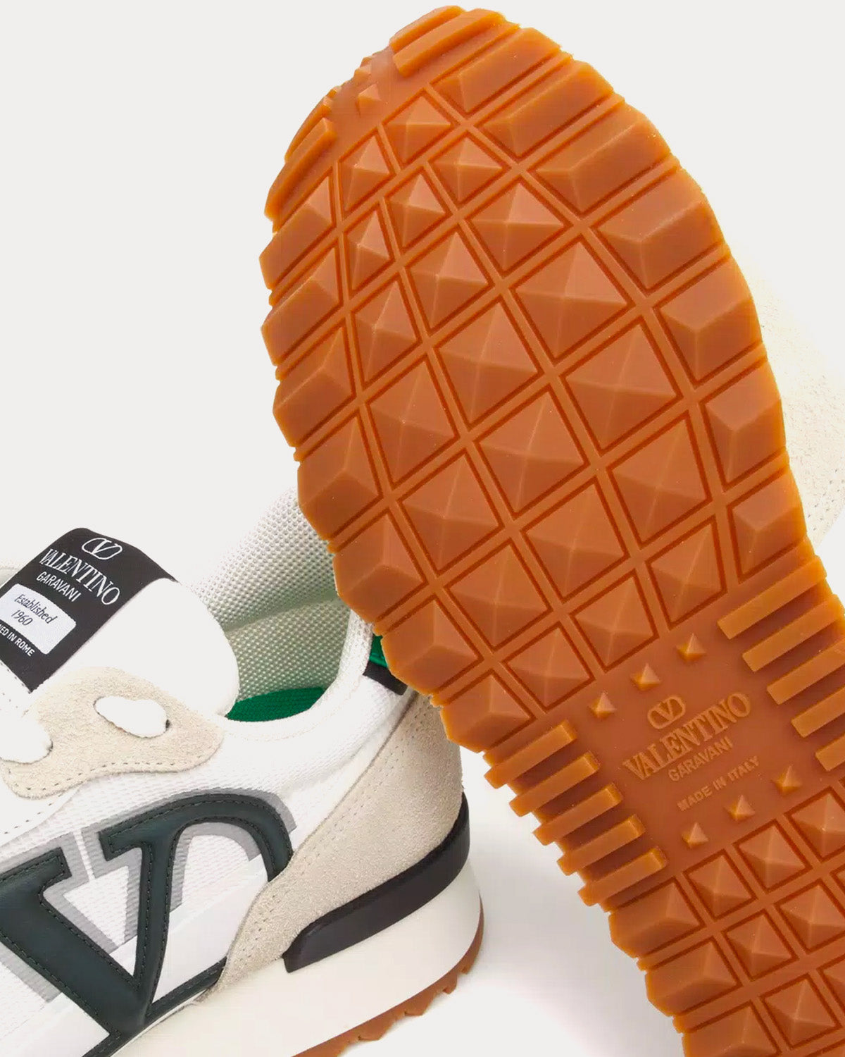 Valentino VLogo Pace Split Leather, Fabric & Calfskin White / Green Low Top Sneakers - 5