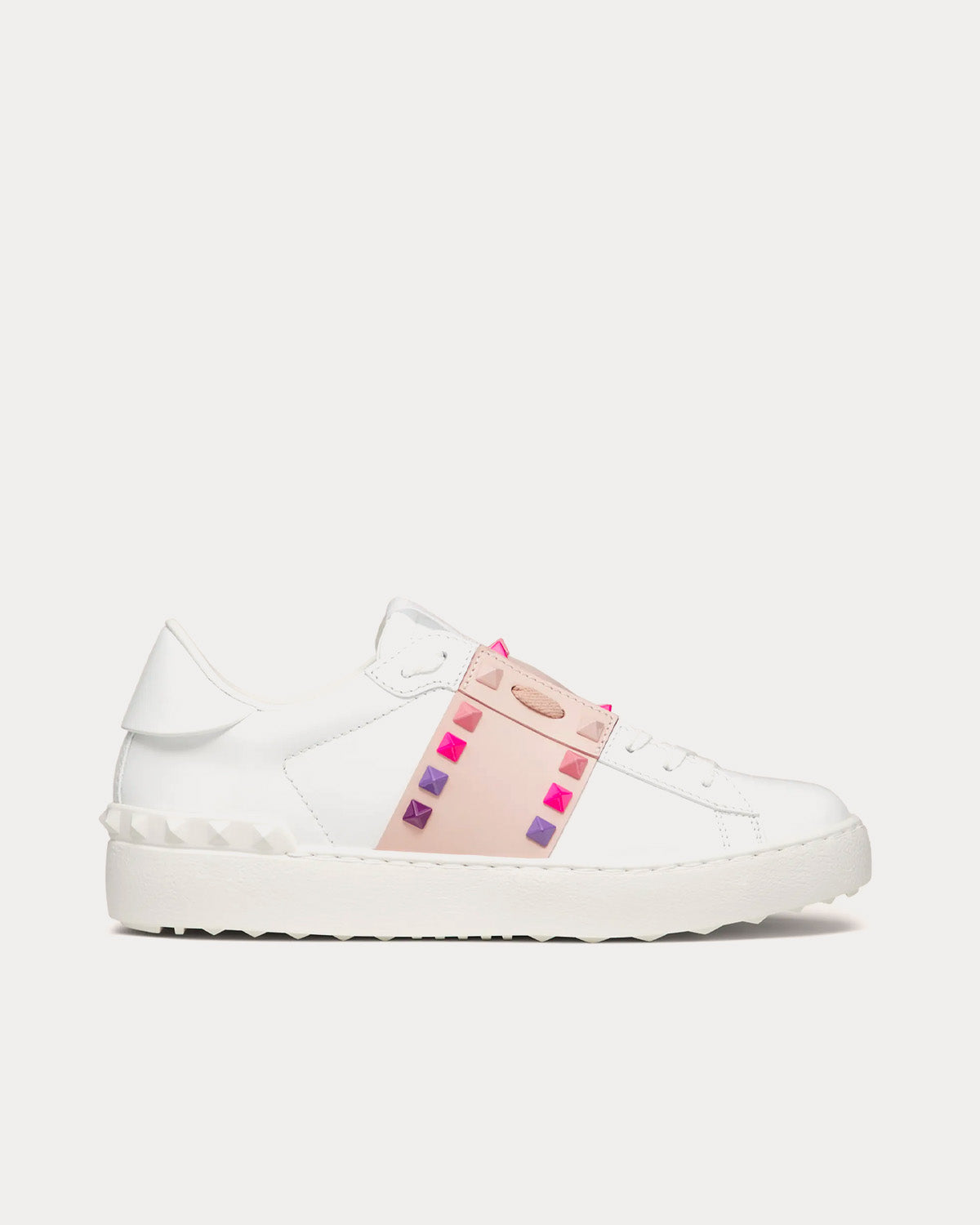 Valentino Rockstud Untitled Calfskin White / Rose Quartz Low Top Sneakers - 1