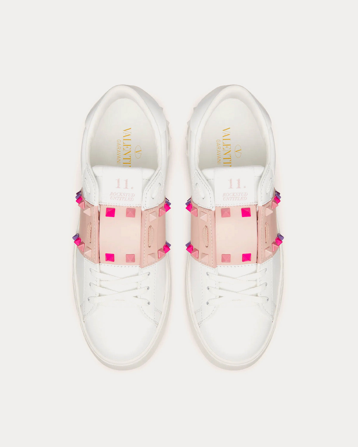 Valentino Rockstud Untitled Calfskin White / Rose Quartz Low Top Sneakers - 2