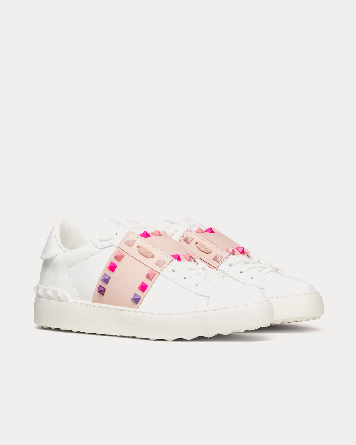 Valentino Rockstud Untitled Calfskin White / Rose Quartz Low Top Sneakers - 3