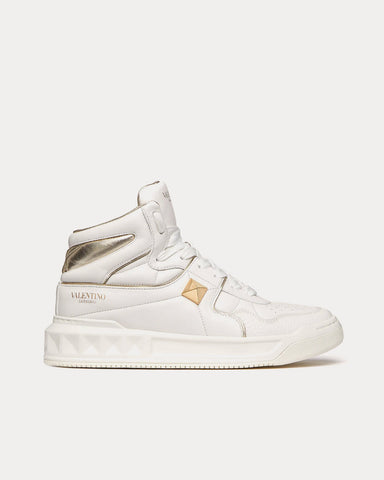 Valentino One Stud Nappa Platinum Mid Top Sneakers