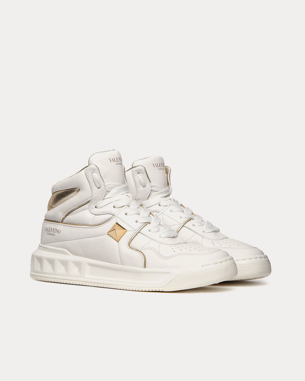 Valentino One Stud Nappa Platinum Mid Top Sneakers - 2