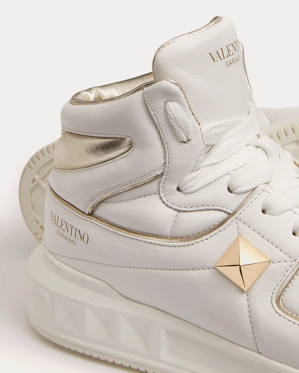 Valentino One Stud Nappa Platinum Mid Top Sneakers - 4