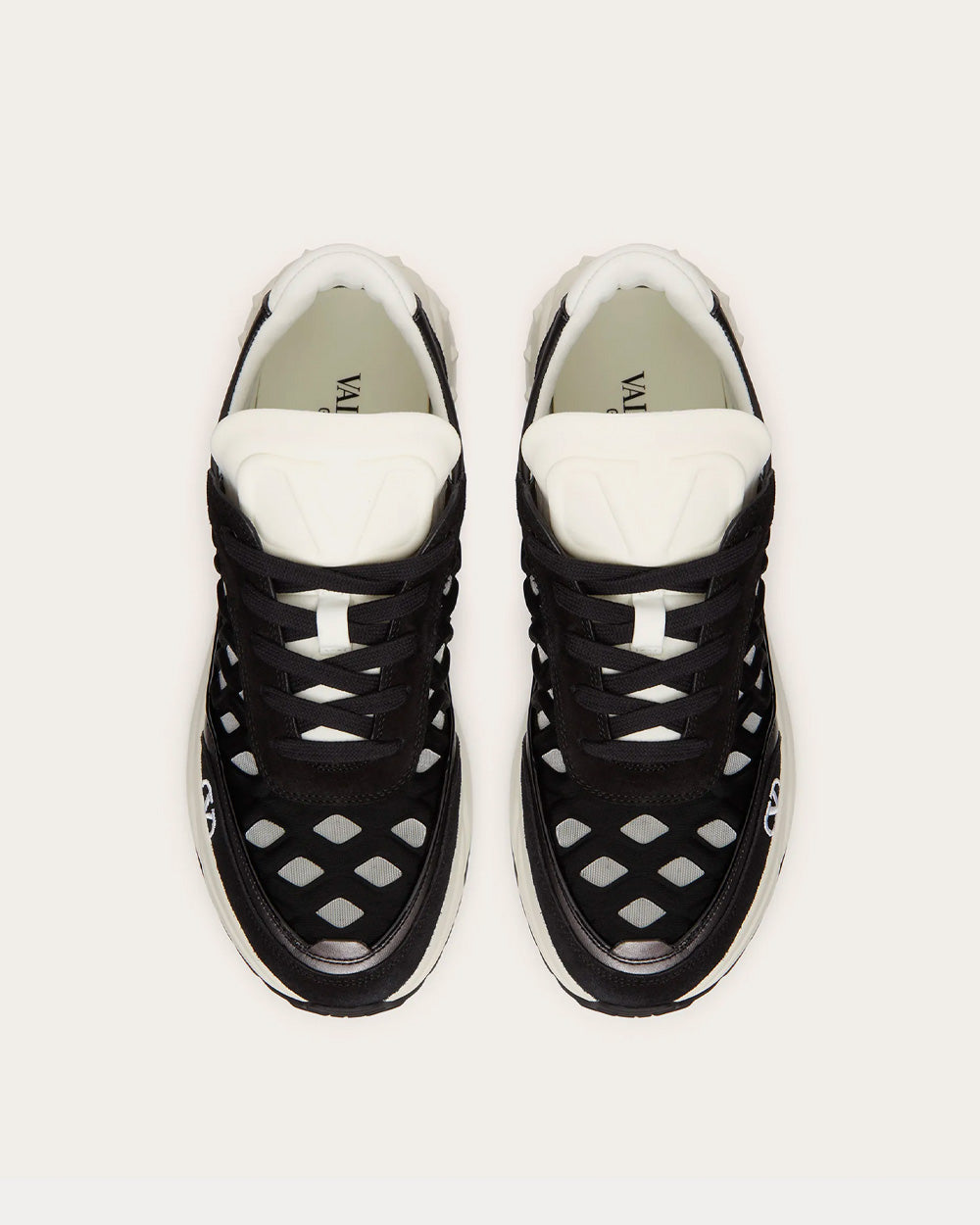 Valentino Ready Go Fabric & Leather Black / Light Ivory Low Top Sneakers - 2