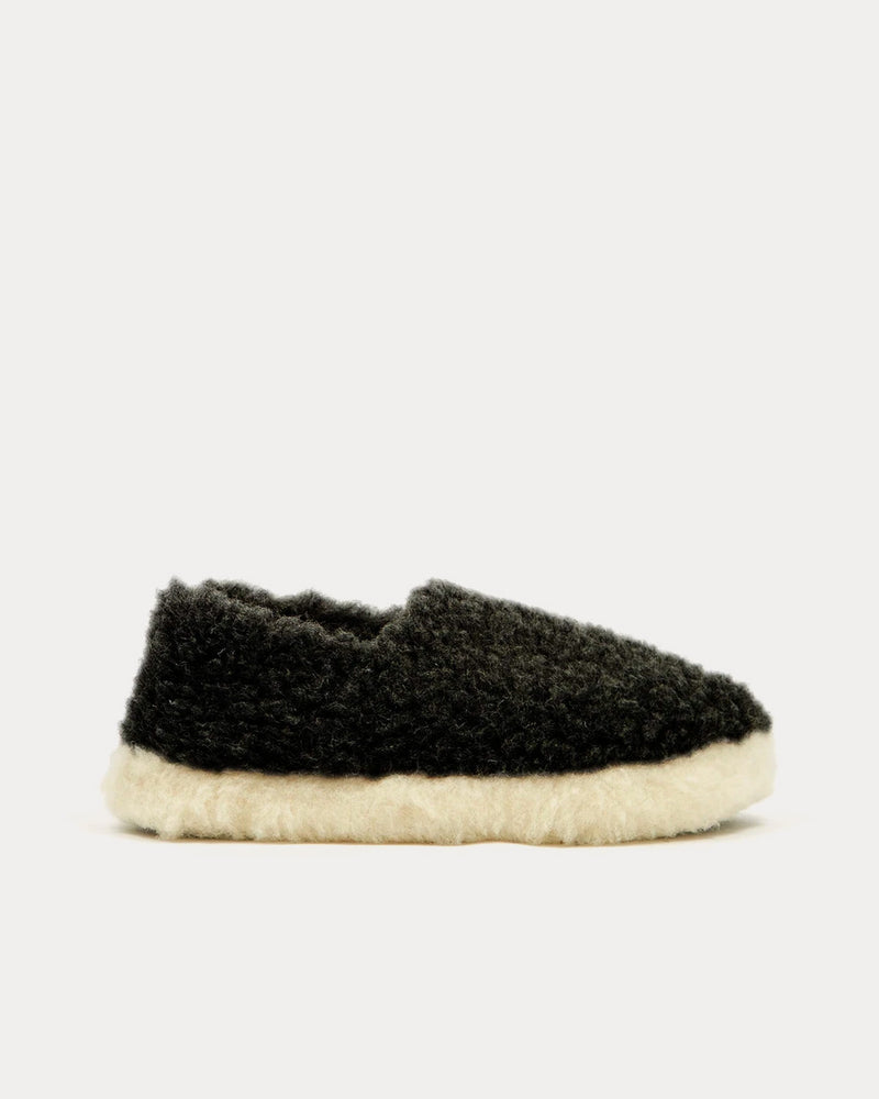 Yoko Wool Siberian Wool Black Slip Ons - 1