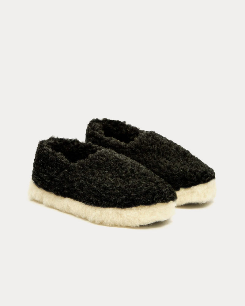 Yoko Wool Siberian Wool Black Slip Ons - 3