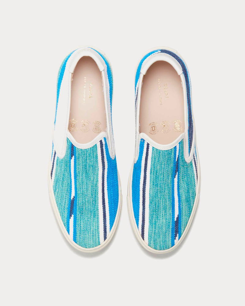 Zespa Textile Fantaisie Kilim Bleu Slip On Sneakers - 3